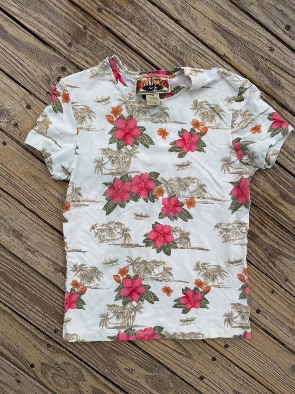 Paradise Floral Crewneck Tee - White with Pink Floral